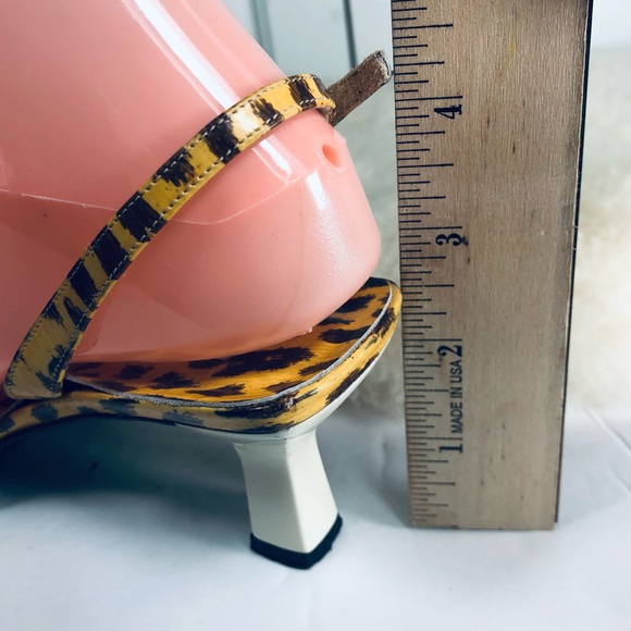 Y2K Via Spiga Leopard Slingback Patent Leather Italian Sandals Shoes Yellow Sz 7 - Picture 4 of 11